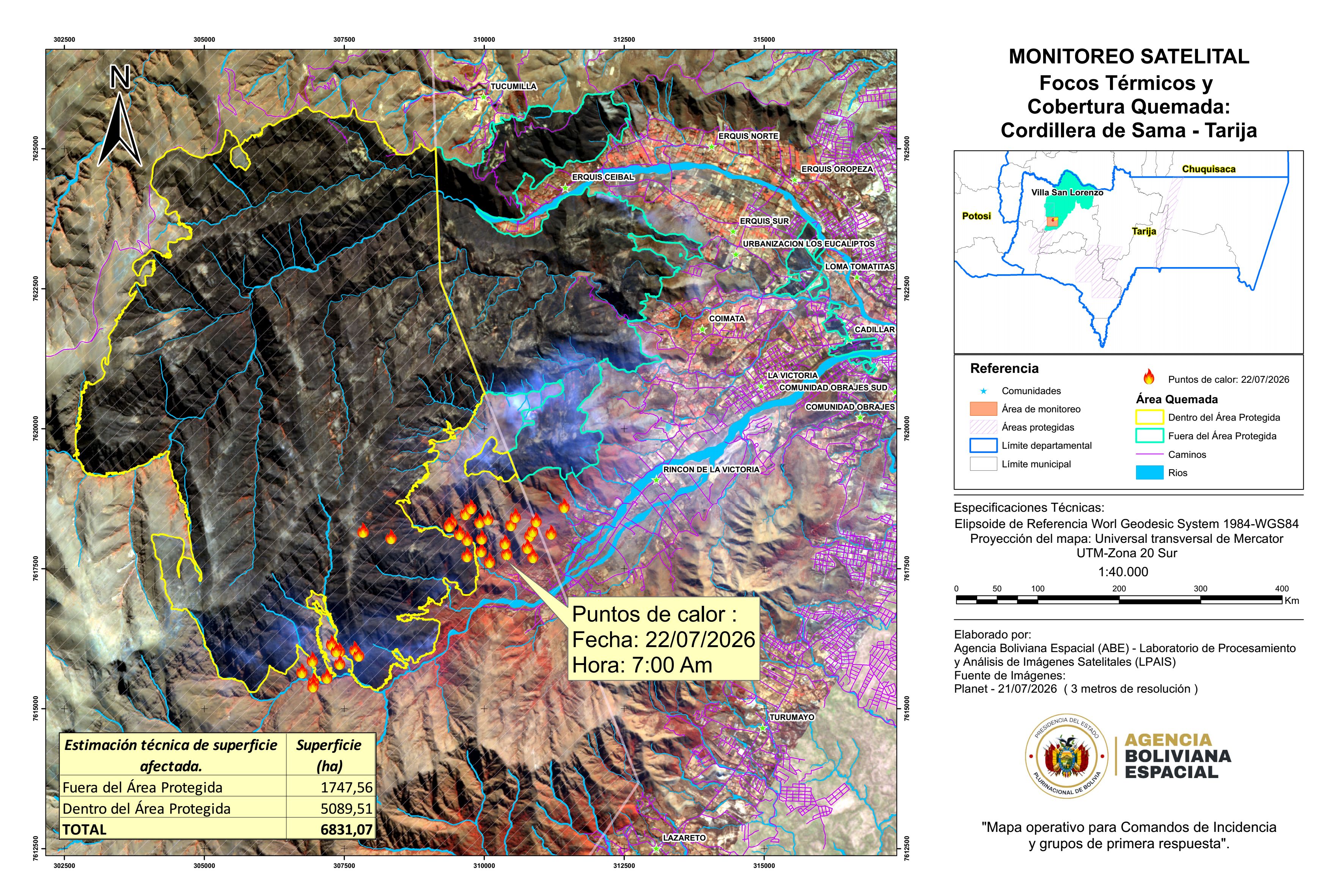 Cordillera Sama 22 de Julio - Área Quemada